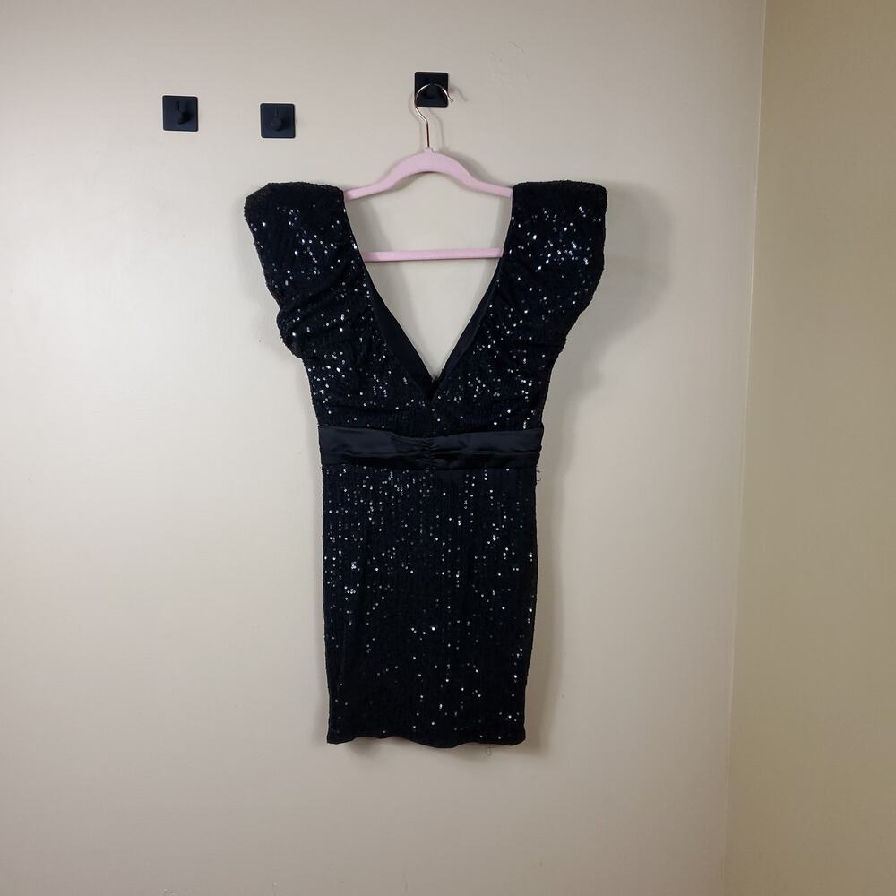 Elle Zeitoune Marla Sequin Mini Dress in Black Size XS